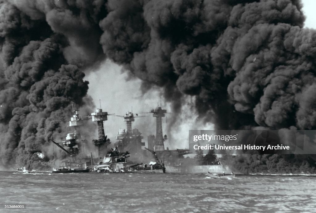 Battleships Burning After Pearl Harbor Attack
