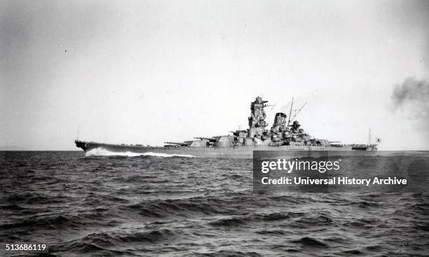 Photograph of the IJN Yamato the lead ship of the Yamato class of battleships that served with the Imperial Japanese Navy during World War II. Dated...