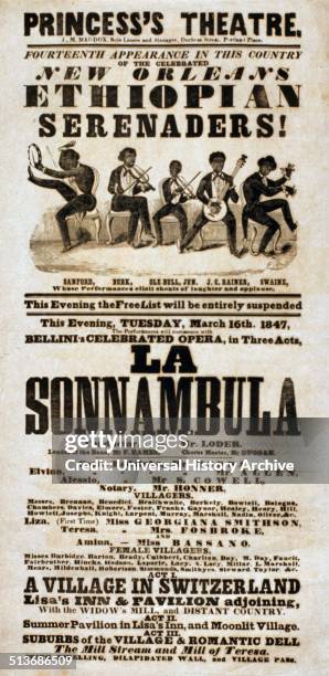 American theatre poster for a minstrel show and an opera production of Bellinis 'La Sonnambula', 1900.