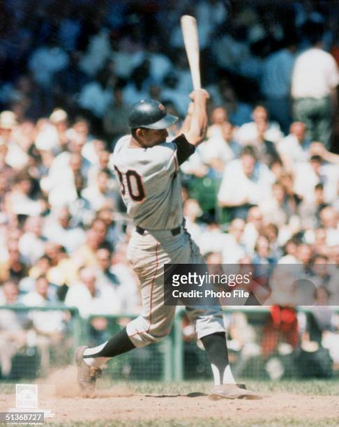 Orlando Cepeda of the San Francisco Giants follows through on a swing during a game. Orlando Cepeda played for the Giants from 1958-1966.