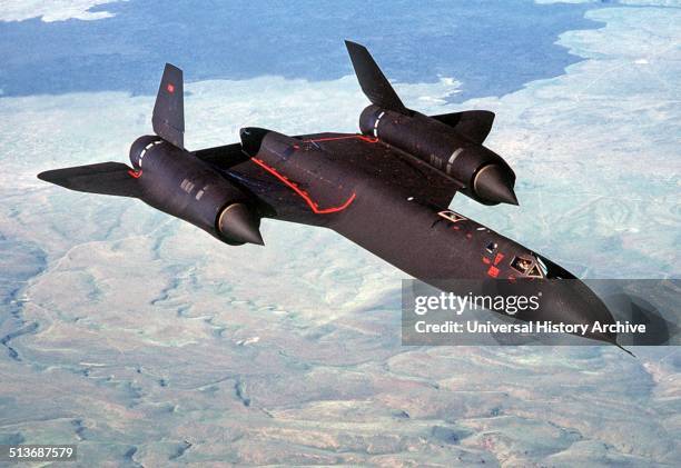 Photograph of a U.S. Air Force Lockheed SR-71A Blackbird from the 9th Strategic Reconnaissance Wing near Beale Air Force Base, California. Dated 1988