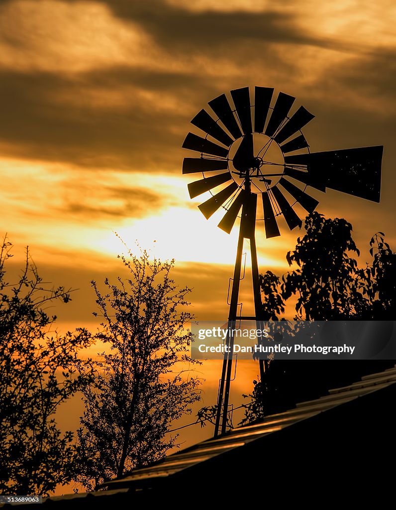 Texas sunset with windmill