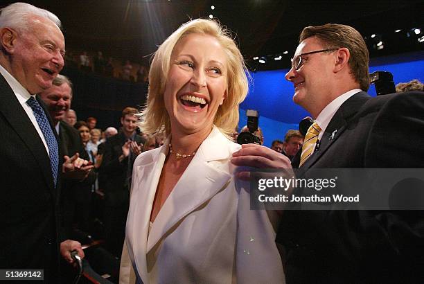 Mark Latham, federal leader of the Australian Labor Party and wife Janine Lacy greet former Australian Prime Minister Gough Whitlam at the Official...