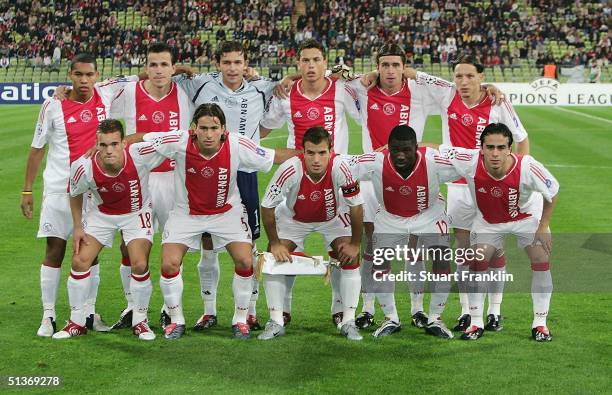 The team of Ajax at the UEFA Champions League match between Bayern Munich and AFC Ajax at The Olympic Stadium on September 28, 2004 in Munich,...