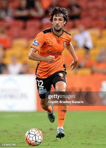 Thomas Broich of the Roar in action during the round 22 A-League match between the Brisbane Roar and the Western Sydney Wanderers at Suncorp Stadium...