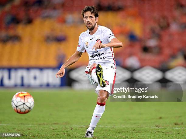 Andreu of the Wanderers kicks the ball during the round 22 A-League match between the Brisbane Roar and the Western Sydney Wanderers at Suncorp...