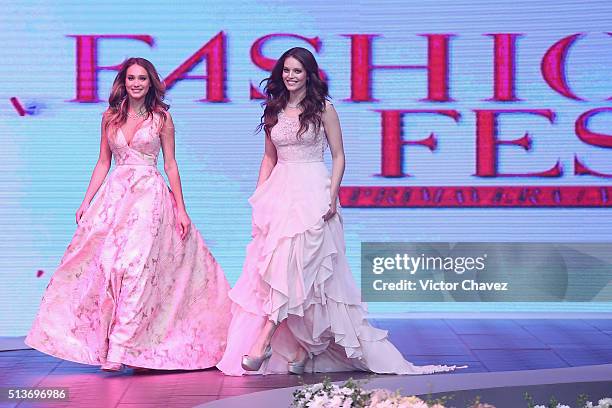 Models Hannah Davis and Emily DiDonato walk the runway during the Liverpool Fashion Fest Spring/Summer 2016 at Televisa San Angel on March 3, 2016 in...