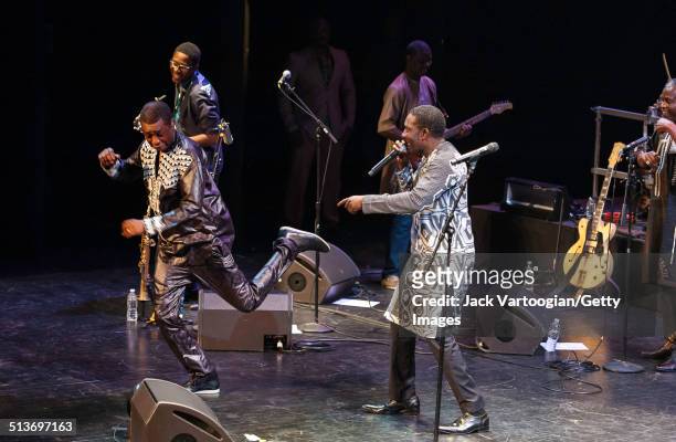 Senegalese singer Youssou N'Dour and Babacar Faye perform with N'Dour's band, Super Etoile de Dakar, during the 2014 Next Wave Festival at the BAM...