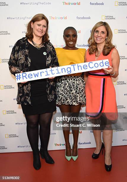 President of charity Theirworld Sarah Brown poses with singer Laura Mvula, and Vice President EMEA of facebook, Nicola Mendelsohn to launch...