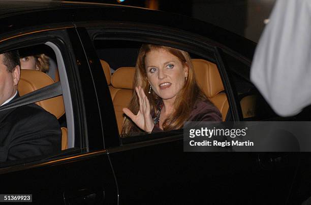 March 2003 - SARAH FERGUSON sitting in the back of her car, leaving the Westin Hotel, on Collins street. During the Melbourne Fashion Festival 2003,...