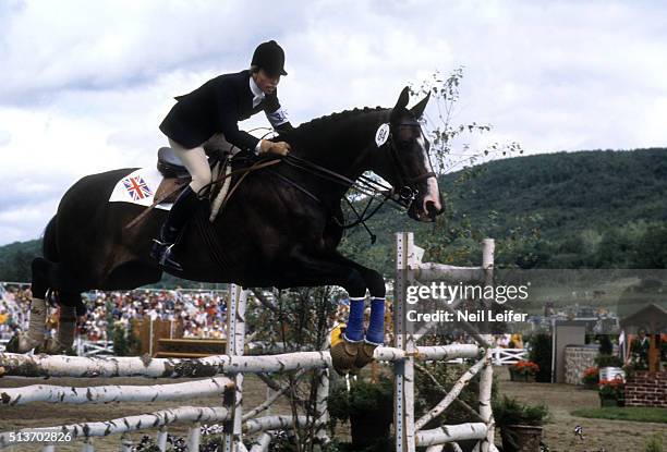 Summer Olympics: HRH The Princess Anne, Princess Royal of Great Britain, in action show jumping fence aboard Goodwill during Mixed Three Day Event...