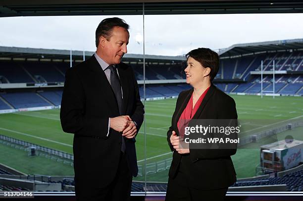 British Prime Minister David Cameron poses with Scottish Conservative leader Ruth Davidson at the Scottish Conservative conference at Murrayfield...