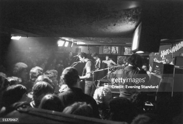 British punk pop group the Stranglers perform at the Hope and Anchor in Islington, 22nd November 1977.