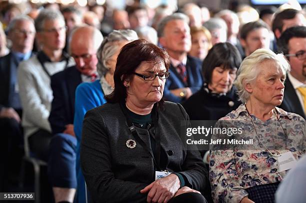 Delegates listen to a speech by Michael Fallon Secretary of State for Defence at the Scottish Conservative Party spring conference on March 4, 2016...