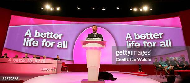 British Home Secretary David Blunkett speaks during the fourth day of the Labour Party Annual Conference on September 29, 2004 in Brighton, England.