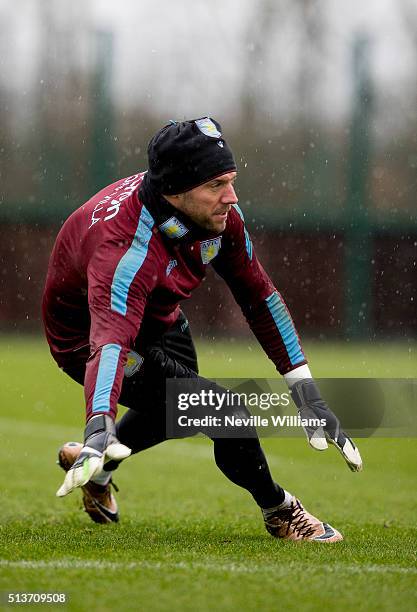 Mark Bunn of Aston Villa in action during a Aston Villa training session at the club's training ground at Bodymoor Heath on March 02, 2016 in...