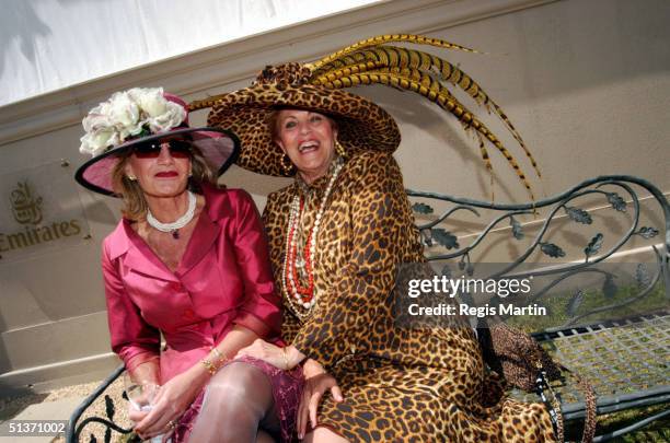 Gaye Pannusz and Lillian Frank at the Melbourne Cup 2002.