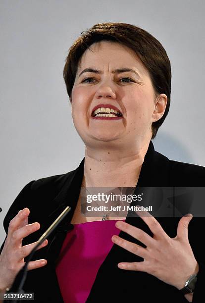 Scottish Conservative Party leader Ruth Davidson addresses the Scottish Conservative Party spring conference on March 4, 2016 in Edinburgh, Scotland....