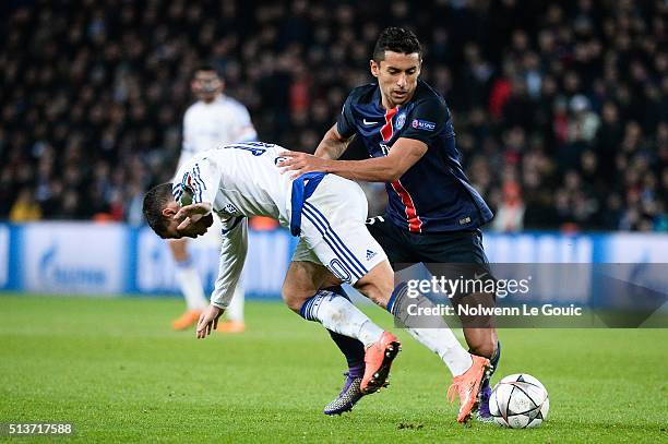 Eden HAZARD of Chelsea and MARQUINHOS of PSG during the UEFA Champions League round of 16 first leg match between Paris Saint-Germain and Chelsea at...