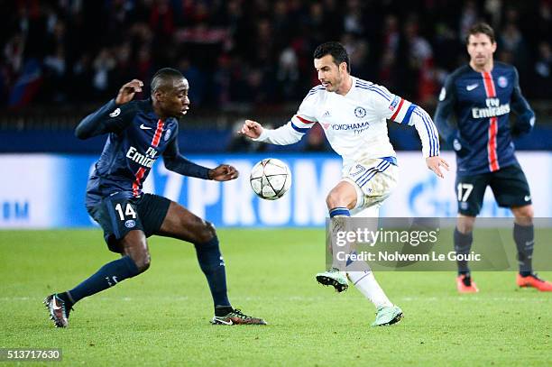 Blaise MATUIDI of PSG and PEDRO of Chelsea during the UEFA Champions League round of 16 first leg match between Paris Saint-Germain and Chelsea at...