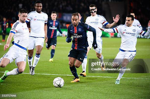 Lucas Moura of PSG during the UEFA Champions League round of 16 first leg match between Paris Saint-Germain and Chelsea at Parc des Princes on...