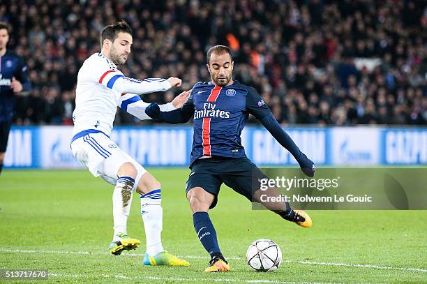 Lucas Moura of PSG during the UEFA Champions League round of 16 first leg match between Paris Saint-Germain and Chelsea at Parc des Princes on...