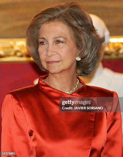 Portrait of Spanish Queen Sofia while she waits to Bulgarian Prime