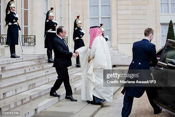 French President Francois Hollande meets Saudi Crown Prince Mohammed Bin Nayef as he arrives at Elysee Palace on March 4, 2016 in Paris, France.