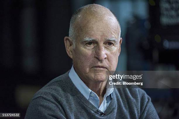 Jerry Brown, governor of California, pauses during a Bloomberg Television interview in San Francisco, California, U.S., on Thursday, March 3, 2016....