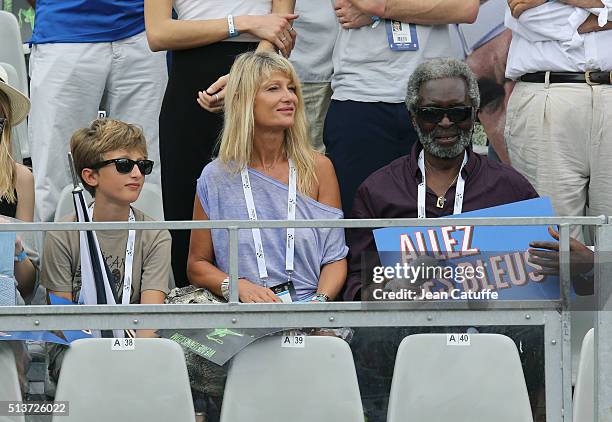 Isabelle Camus, wife of Yannick Noah attends between their son Joalukas Noah and Yannick's father, Zacharie Noah day 1 of the Davis Cup World Group...