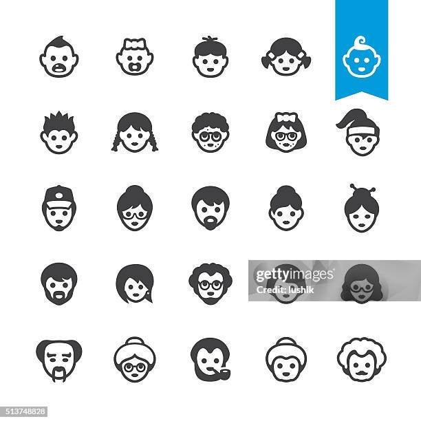 ilustraciones, imágenes clip art, dibujos animados e iconos de stock de personas generaciones avatares, y el proceso de añejamiento crecimiento de iconos de vector de - family cycle