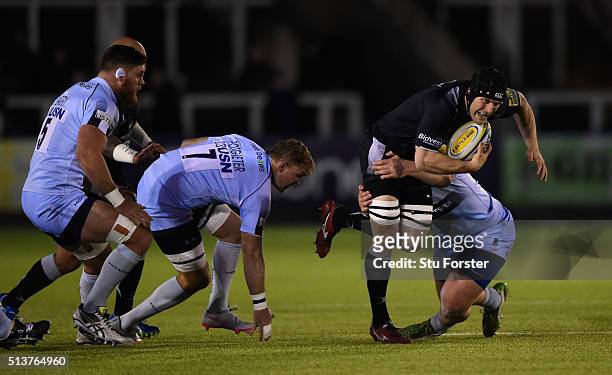 Falcons forward Mark Wilson makes a break during the Aviva Premiership match between Newcastle Falcons and Worcester Warriors at Kingston Park on...