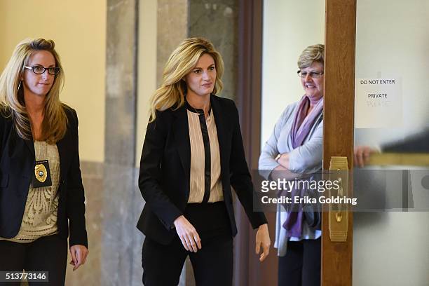 Sportscaster and television personality Erin Andrews enters the courtroom for closing remarks on March 4, 2016 in Nashville, Tennessee. Andrews is...