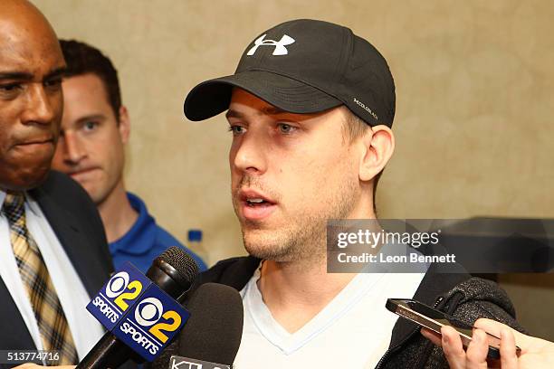 Case Keenum of the Los Angeles Rams attends the Los Angeles Rams Media Availability on March 4, 2016 in Manhattan Beach, California.