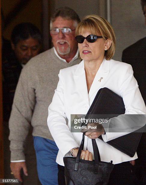 Ron Grantski and Sharon Rocha , step-father and mother of murder victim Laci Peterson, leaves the San Mateo County Courthouse for a lunch break in...