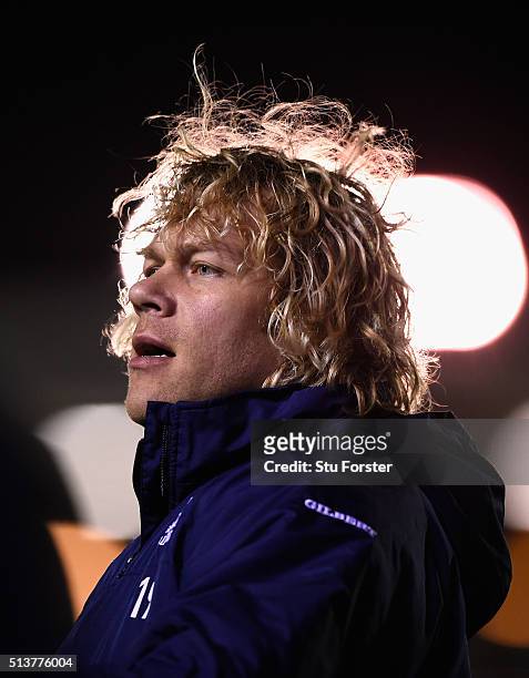 Falcons player Moritz Botha looks on during the Aviva Premiership match between Newcastle Falcons and Worcester Warriors at Kingston Park on March 4,...