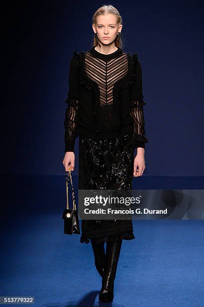 Model walks the runway during the Andrew GN show as part of the Paris Fashion Week Womenswear Fall/Winter 2016/2017 on March 4, 2016 in Paris, France.