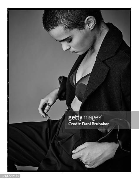 Actress Brianna Hildebrand is photographed for Interview Magazine on November 16, 2015 in El Segundo, California.
