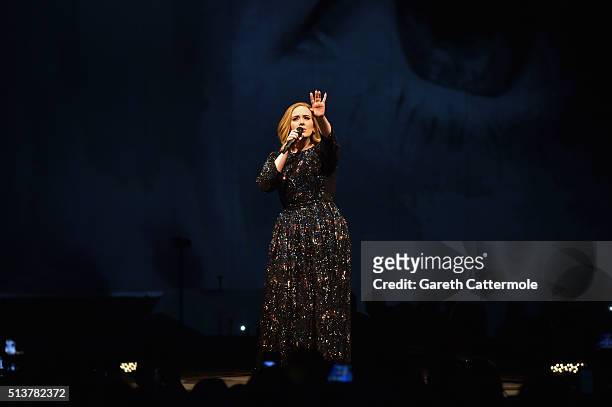 Adele performs on stage at the at 3Arena Dublin on March 4, 2016 in Dublin, Ireland.