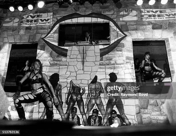 Mr. Mixx and the 2 Live Crew dancers performs at the International Amphitheatre in Chicago, Illinois in October 1989.