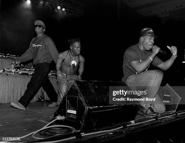 Rappers Scarface , Bushwick Bill and Willie D. Of The Geto Boys performs at The Arena in St. Louis, Missouri in October 1991.