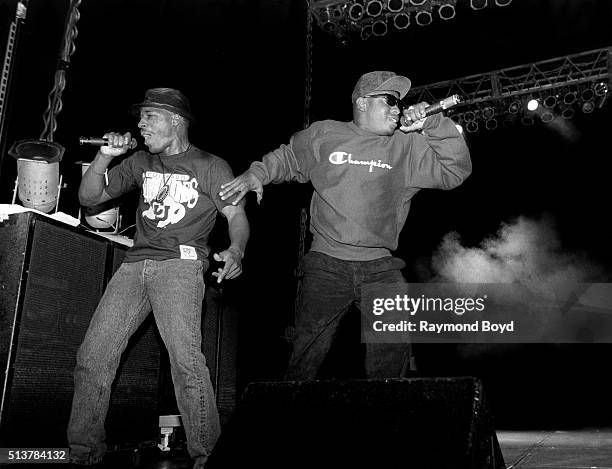 Rappers Willie D. And Scarface of The Geto Boys performs at The Arena in St. Louis, Missouri in October 1991.