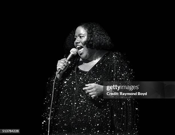 Singer Jennifer Holliday performs at the Arie Crown Theater in Chicago, Illinois in 1985.