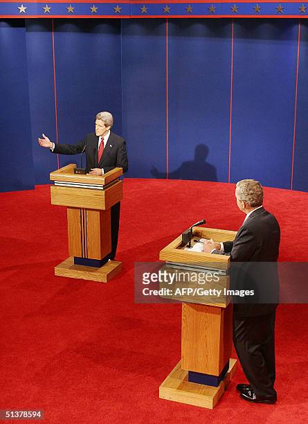 Democratic presidential candidate John Kerry and US President George W. Bush face off in the first debate of the 2004 White House race at the...