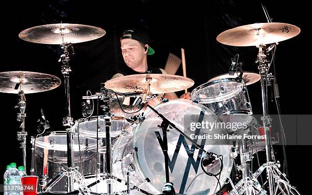 Gabe Barham of Sleeping With Sirens performs at O2 Apollo Manchester on March 4, 2016 in Manchester, England.