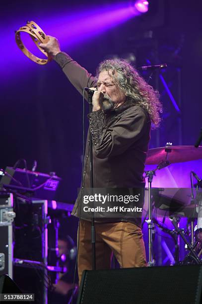 Robert Plant and the Sensational Space Shifters perform on stage at the Okeechobee Music & Arts Festival, Day 2, on March 4, 2016 in Okeechobee,...