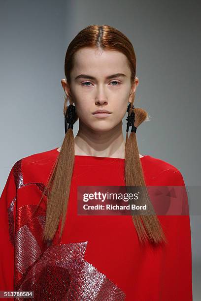 Model walks the runway during the Chalayan show as part of the Paris Fashion Week Womenswear Fall/Winter 2016/2017 on March 4, 2016 in Paris, France.