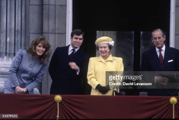 Queen Elizabeth II celebrates her sixieth birthday on April 21, 1986 at Buckingham Palace in London. The Queen was joined on the balcony of the...
