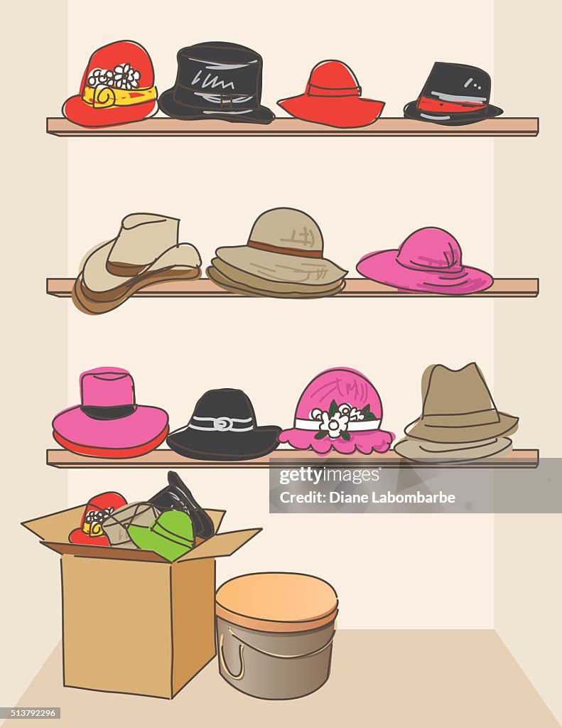 Cartoon Image In Store Display Cartoon Hat Store Display High-Res Vector Graphic - Getty Images