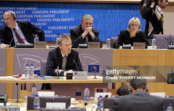 New incoming European commissioner for Science and Research Slovenian Janez Potocnik gives a speech during his hearing at the European Parliament, 01...